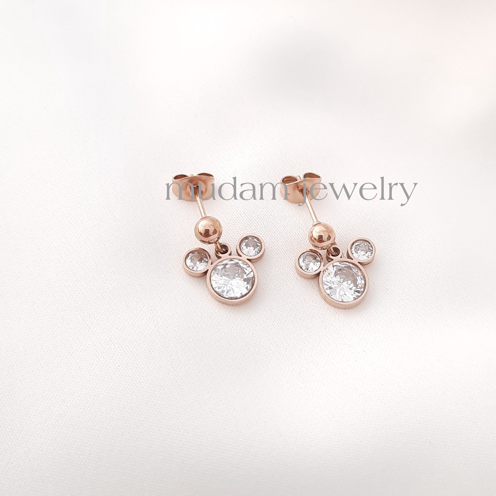 Anting Tusuk Titanium Mouse Diamonds Artifisial Dengan Pentol Tersedia Warna Rose Gold