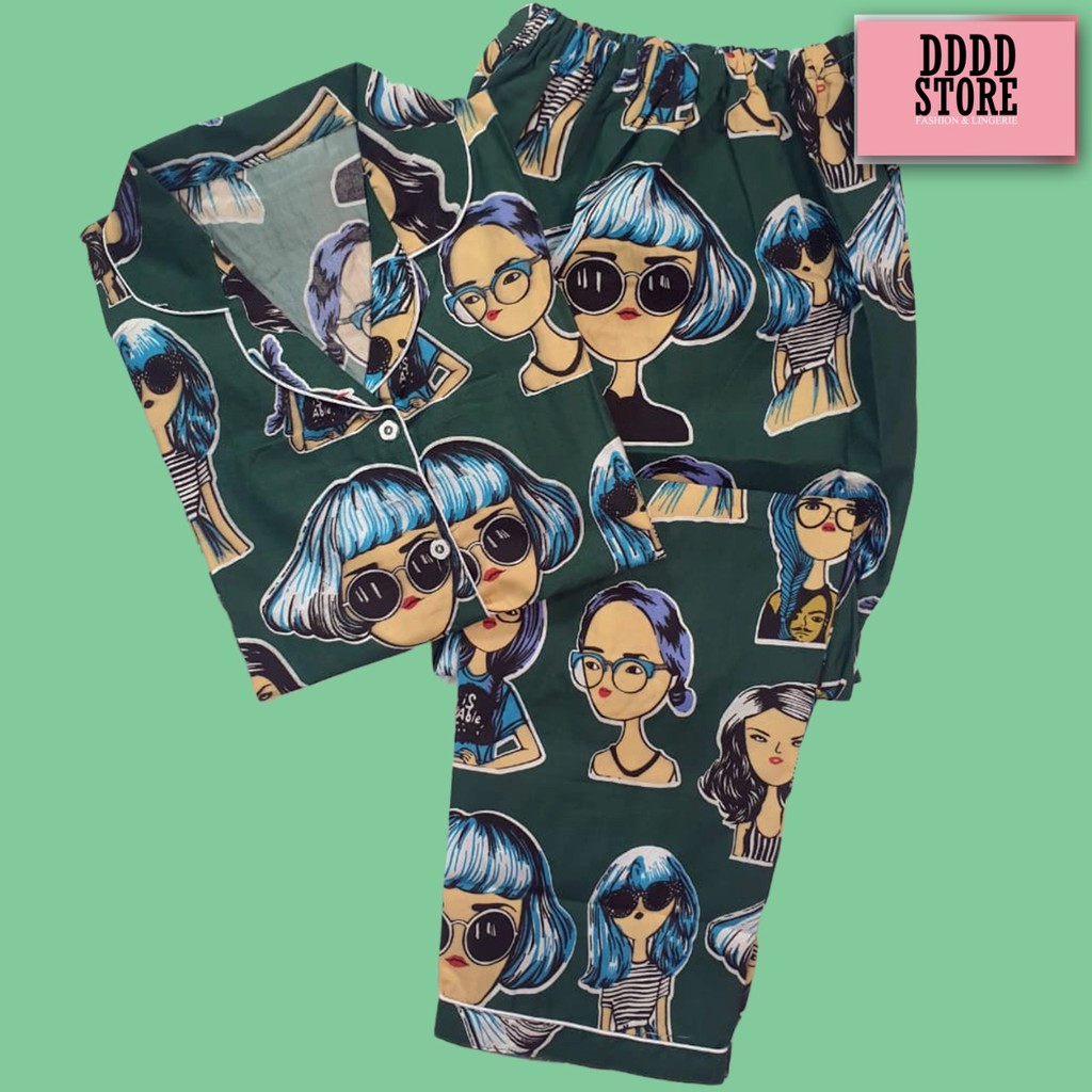 BAJU TIDUR WANITA / PIYAMA WANITA MOTIF RETRO CP/PP