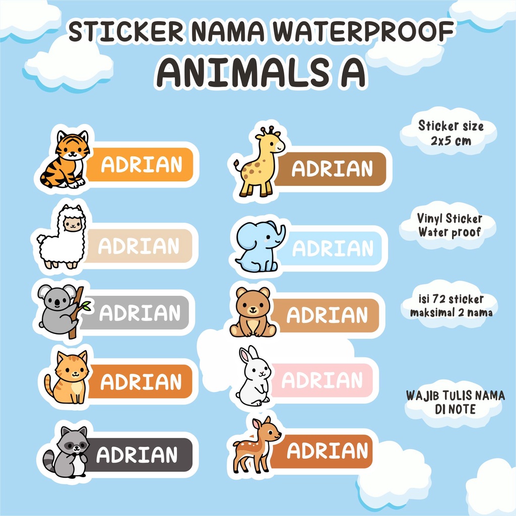 

ANIMALS A STICKER NAMA WATERPROOF