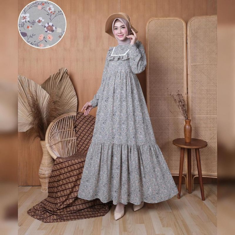 Nura Collection Official - Nuriel Shop - Baju Gamis Wanita Terbaru - Gamis Bahan Ceruty - Laluna-HIJAU