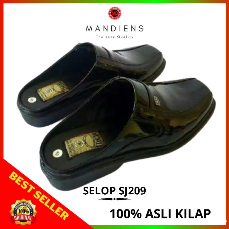 Mandiens - SJ209 Sepatu Selop Pria Kulit Kilap Original Medali