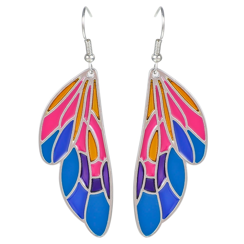 Anting Panjang Bentuk Sayap Kupu-Kupu Asimetris Warna Gradasi Untuk Pengantin