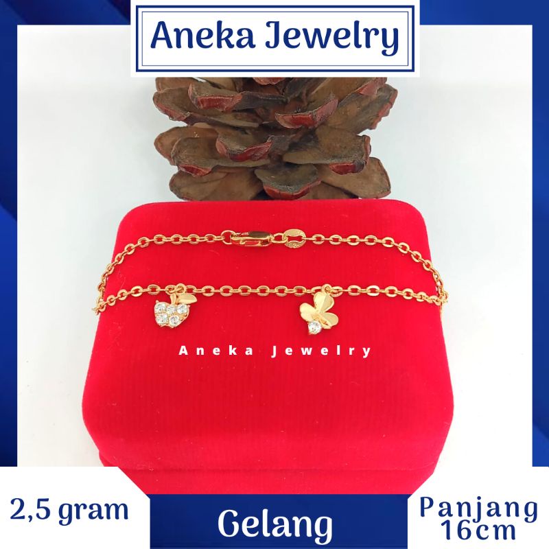 Gelang Holo Gantung Variasi Mata2, Perak 925, Lapis Emas Rosegold