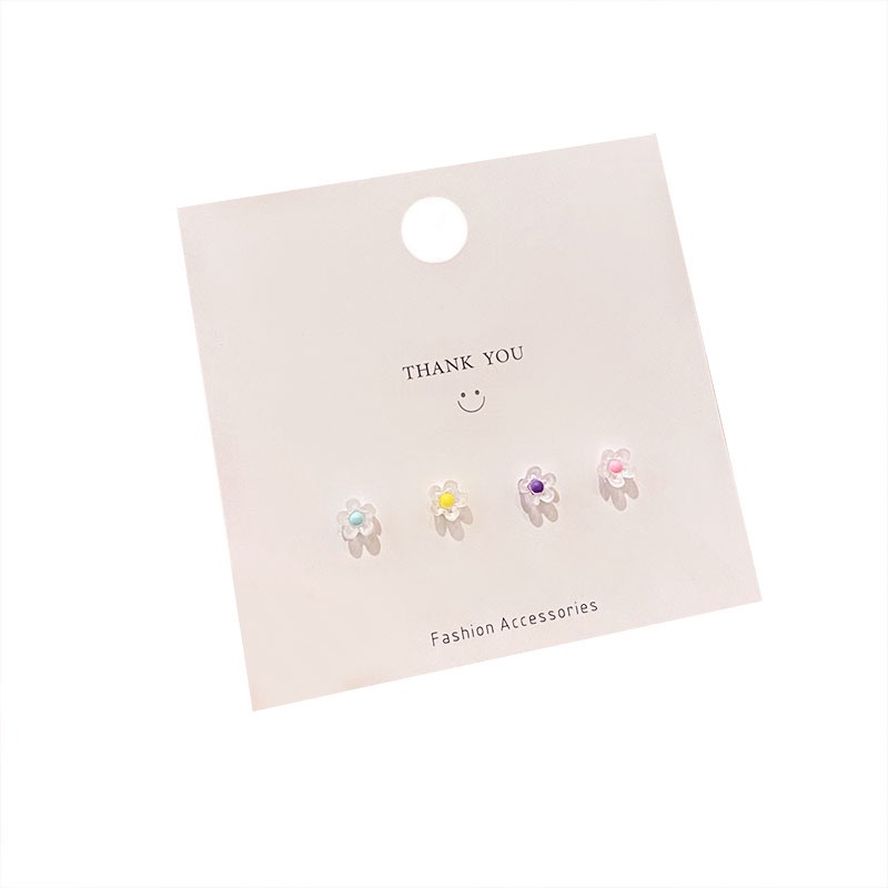 Anting Bunga 4pcs Korea Style Flower Earrings Set Stud Cute Colorful Candy Color Earring for Women Girl Jewelry-6