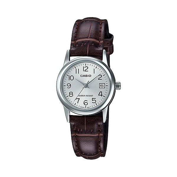 Casio General LTP V002L / LTP-V002L-7B2 1B Jam Tangan Kulit Wanita Analog Silver