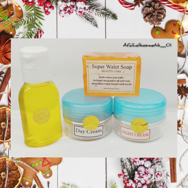 PAKET CREAM WALET BIRU HOLO M//WALET BIRU ORIGINAL 4IN1