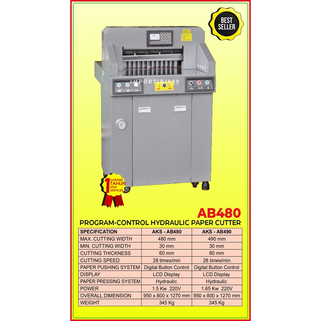 

Mesin Pemotong Potong Kertas Control Hydraulic Cutter 48 x 6 cm 1.5 Kw 220 V - AB480 - Importir1989