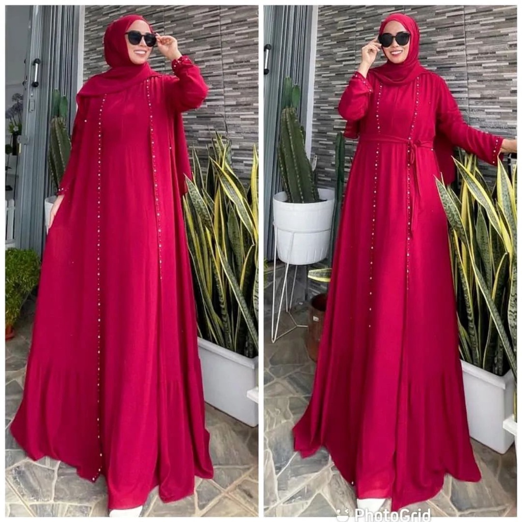 Lydia Maxy Fashion Muslim Gamis Mutiara Dress Ceruty 2 Layer Gaun Mewah Kondangan Dress Pesta Muslim