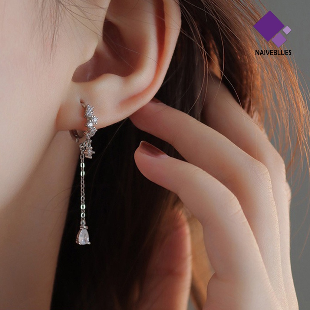 1 Pc Anting Juntai Bentuk Water Drop Aksen Cubic Zirconia Untuk Wanita