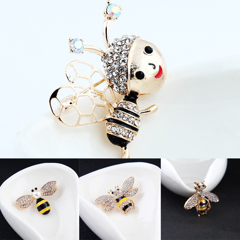 Bros Pin Enamel Desain Serangga Lebah Bumblebee Hias Kristal Untuk Wanita