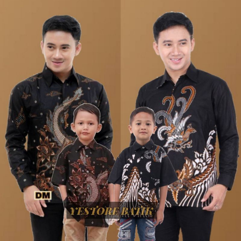 Kemeja Batik Pria Baju Batik Pria Lengan Panjang Terbaru Motif Naga dan Ayam Couple Batik Ayah Anak Laki Laki