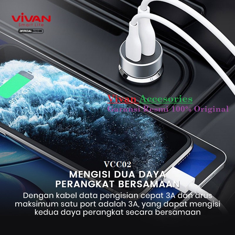 Vivan VCC02 Dual Port PD Fast Charging 20W Car Charger USB-C Cable