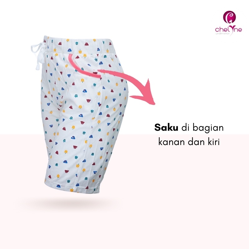 Hotpants Pendek Santai Chelyne 7351 Motif (Knee-Length Shorts)