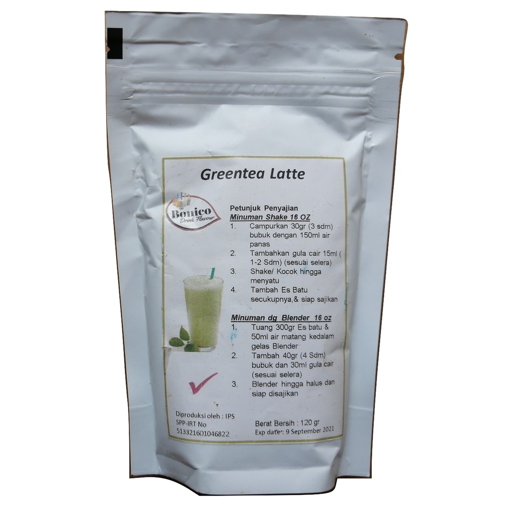 

BONICO GREENTEA LATTE powder 120gr Bubuk minuman rasa green tea latee teh hijau ice blend milk shake