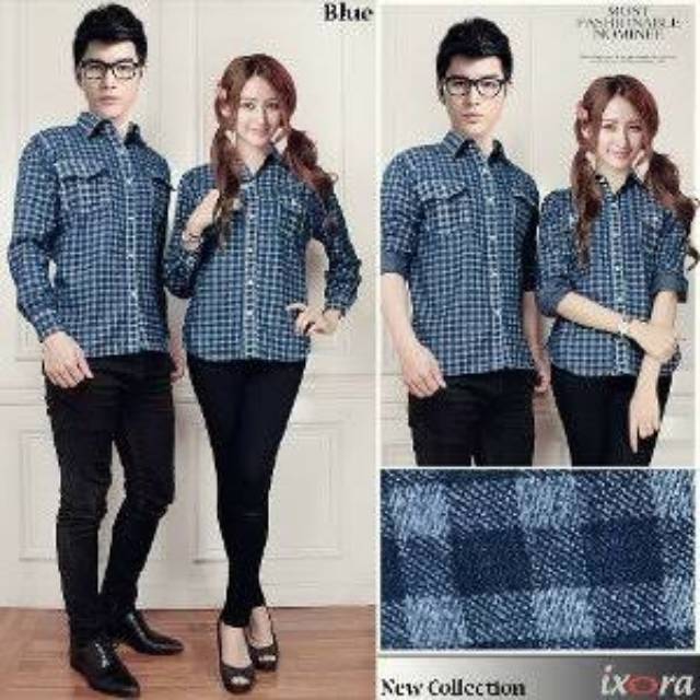 Kemeja couple jeans motif kotak