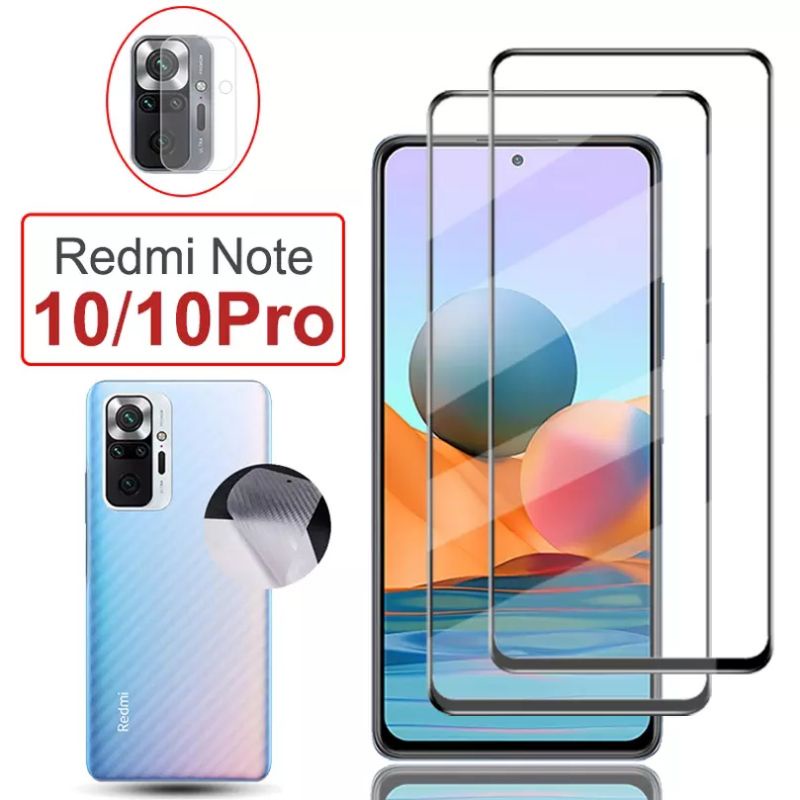 PROMO 3IN1 TEMPERED GLASS LAYAR KAMERA SKIN CARBON REDMI NOTE 10 / 10 PRO ANTI GORES DEPAN BELAKANG