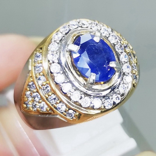 Cincin Batu Permata Biru Blue Safir Srilangka Original