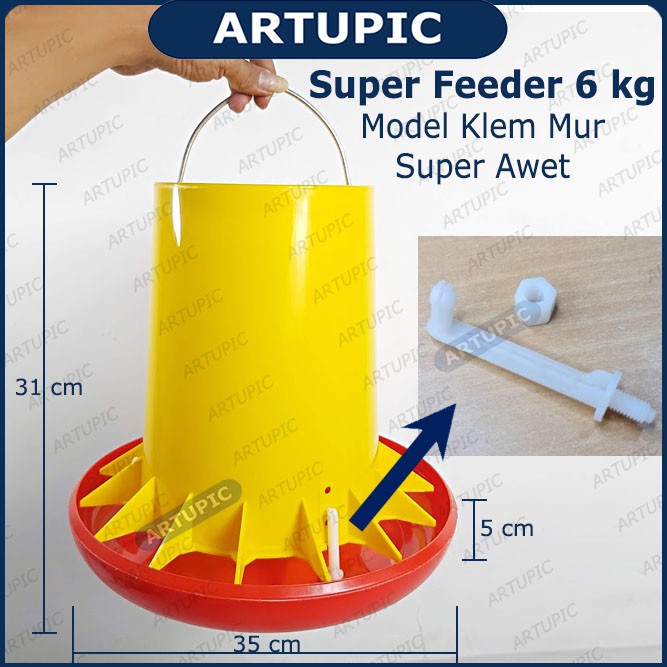 Super Feeder 6 Kg Klem Mur KELIPATAN 40 Tempat Makan Ayam Pedaging Broiler 6kg Artupic KELIPATAN 40