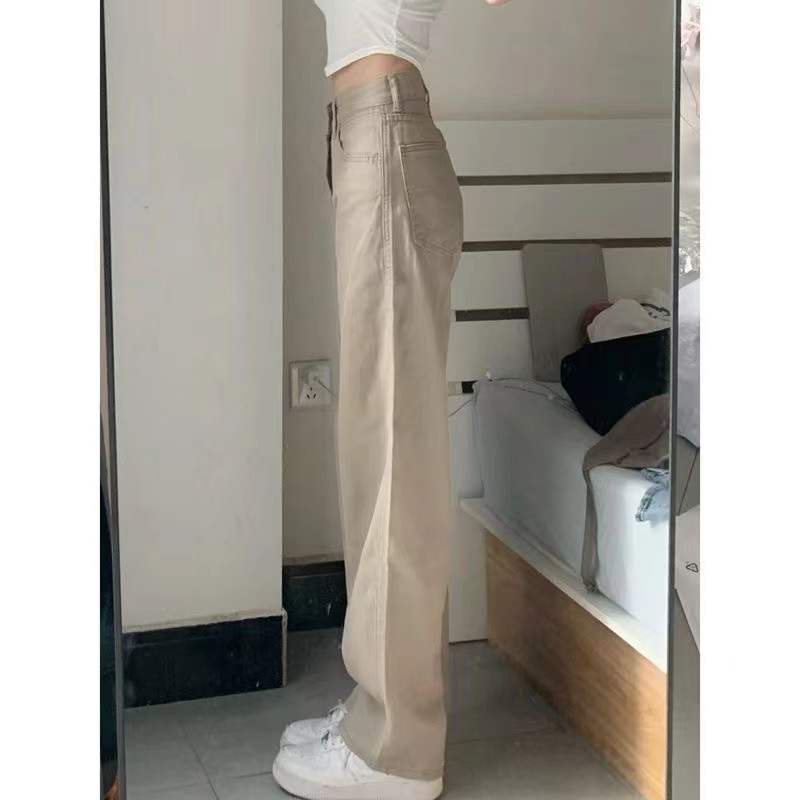 Korean style straight leg  loose new light khaki  jeans