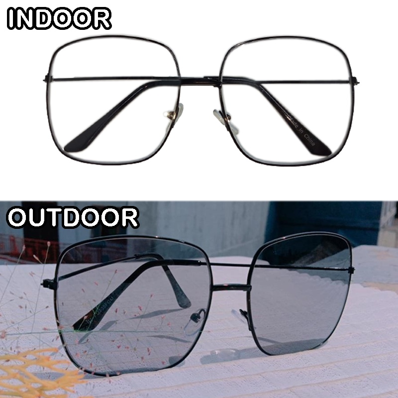 [STYLE] Kacamata Photocromic Frame Metal Frame Kotak Besar Wanita Pria Kacamata berubah Warna 2in1 Photochromic / Fotocromic / potokoromik Blueray Fashion Korean Frame Optik Vintage Resep Minus Unisex Kacamata Hitam Transparan