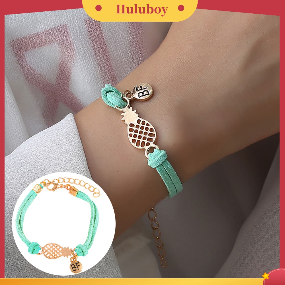 Hu Hu Hu Hu Hu Alat Bantu Pasang Kacamata♡ Gelang Tali Kulit Imitasi Dua Lapis Aksen Nanas Hollow Untuk Wanita