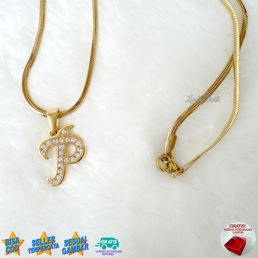 Lovelybutik - Kalung Inisial Huruf Titanium anti karat Kalung hurup Abjad Alphabet Ins P Klasik Bonus Kotak Perhiasan