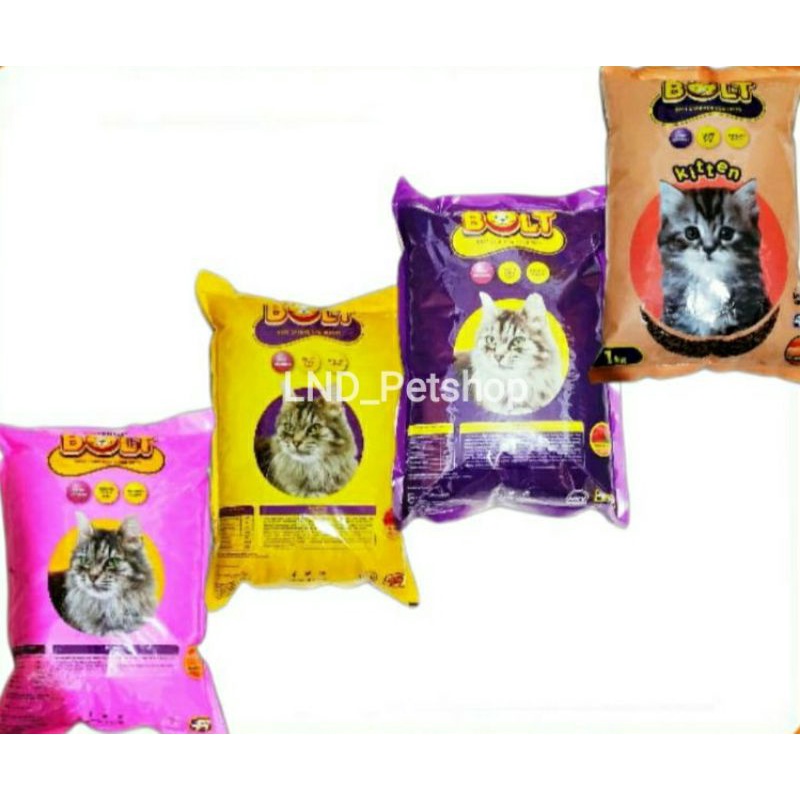 Makanan kucing Bolt / Cat Food Bolt Repacking 1kg / Bolt Ikan 1Kg / Bolt Donut 1Kg / Bolt Salmon 1Kg