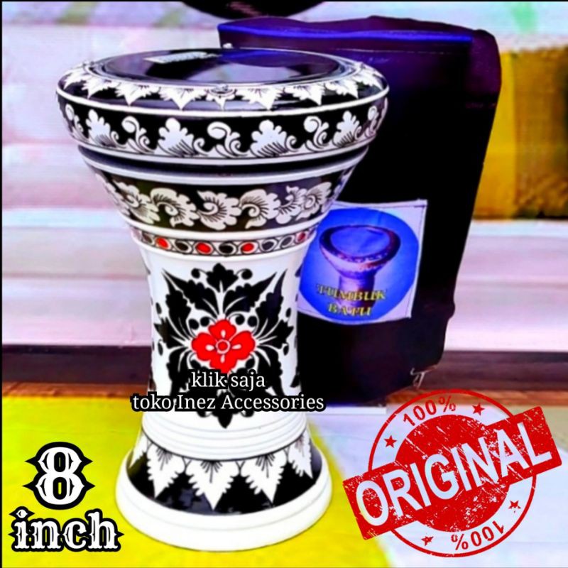 Gendang Atau Darbuka Kayu 8 inch Putih Hitam Power Beat Hitam