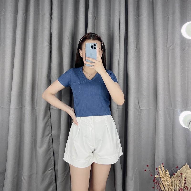 Knit crop top pocket 051 | Crop top knit