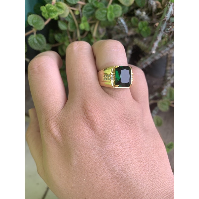 Cincin Pria Zamrud Green Emerald Byron Ring Gold Filled Cutting Mewah