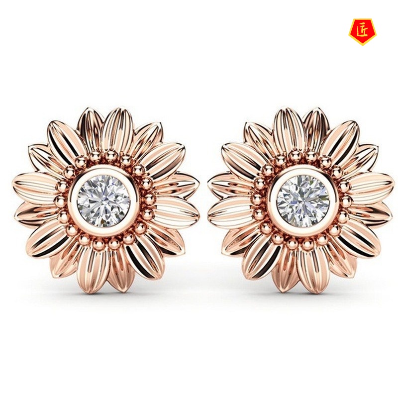 [Ready Stock]New Simple Elegant Sunflower Stud Earrings 18K Gold