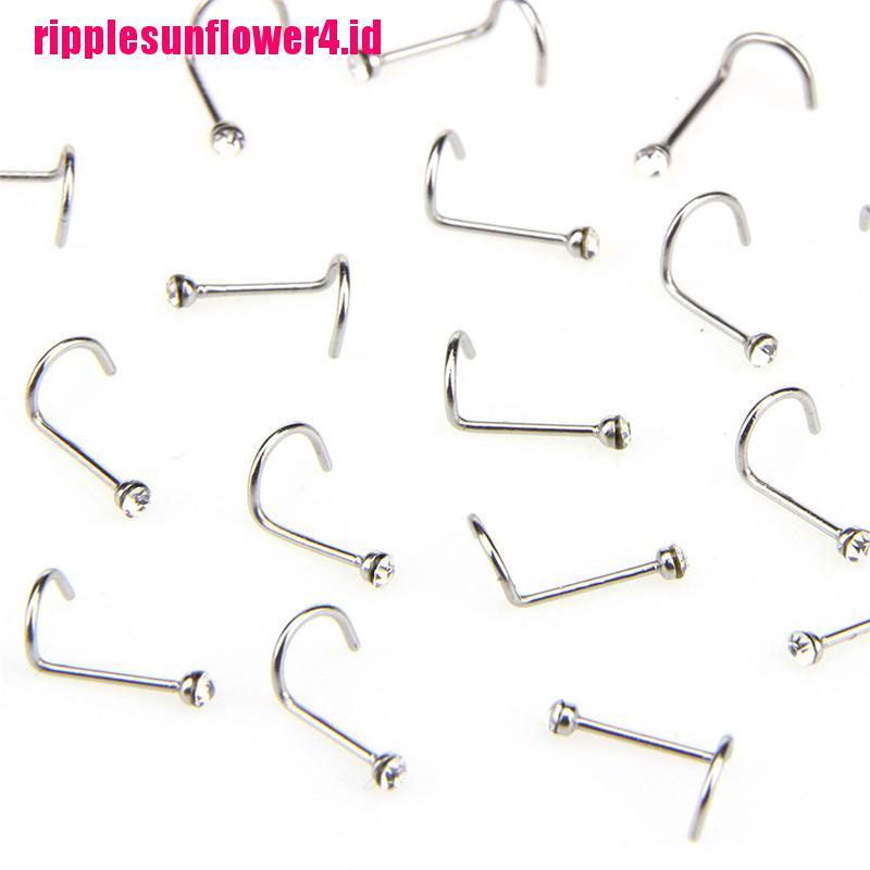 20pcs / set Anting Tindik Hidung / Tubuh Bahan Stainless Steel Hias Kristal Berlian Imitasi