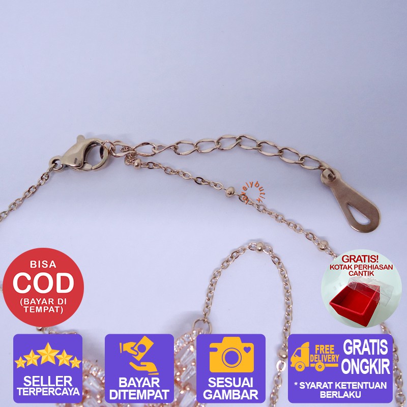 Lovelybutik Kalung Titanium Anti Karat Mona Kalung Kupu Titanium Ukuran 45 Cm Rantai Biji Lada