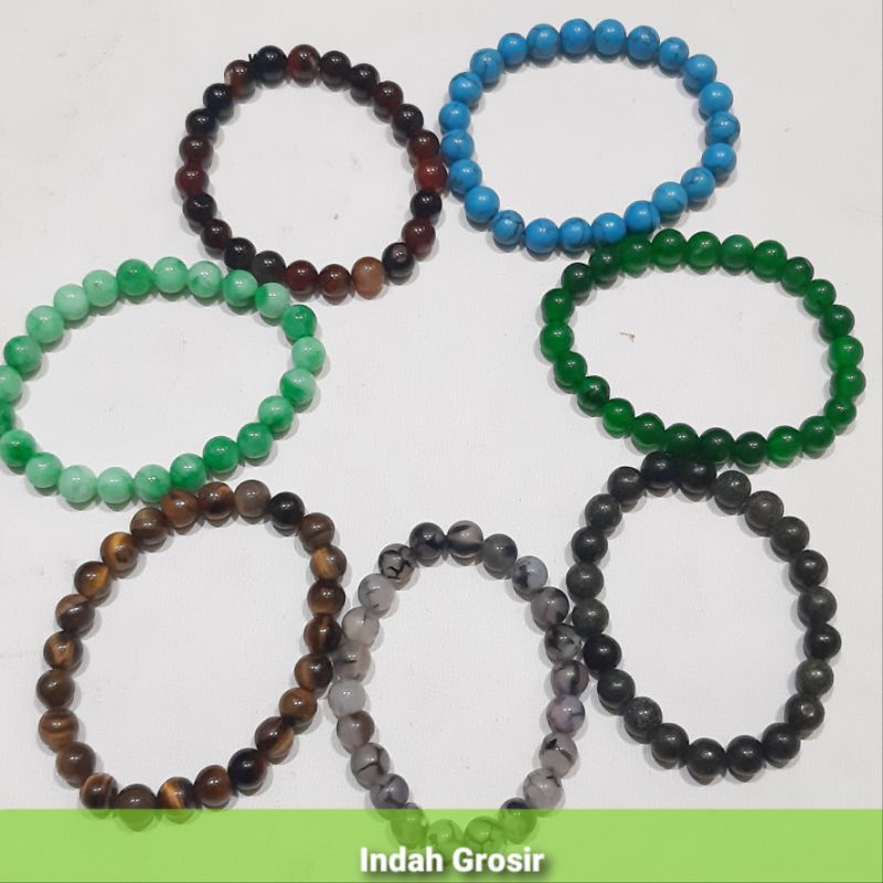 Gelang Batu Dim 8mm Varian Batu Madu Pirus Sisik Naga Tiger Dll