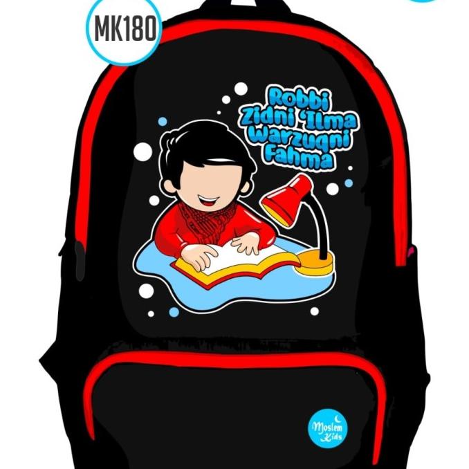 Tas Anak Laki-laki Moslem Kids Seri "Robbi Zidni Ilman" Hitam Merah