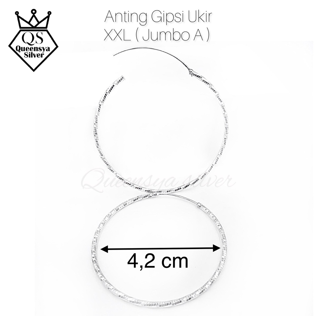 Anting Silver Wanita JUMBO Gipsi Ukir || Asli Perak 925 Lapis Mas Putih || Aksesoris Fashion Korea