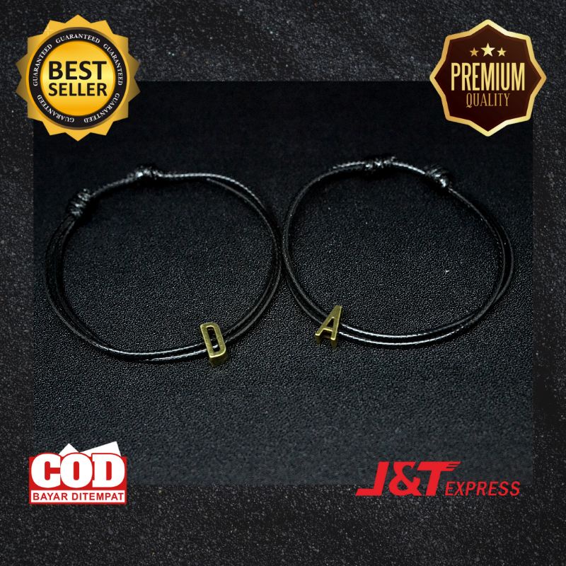 Gelang Inisial Nama Huruf Alfabet Logam Bronze Custom Pria Wanita Gelang Couple Huruf A-Z