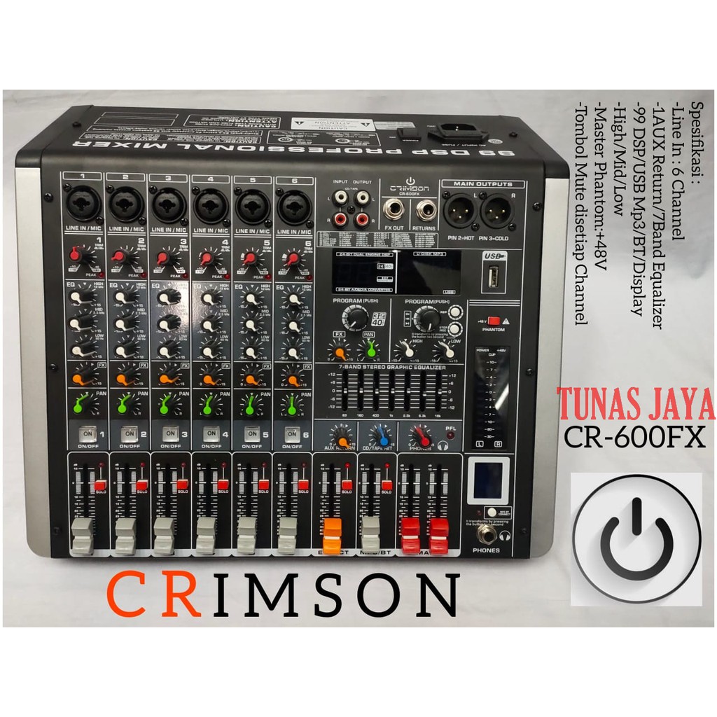 Mixer Crimson CR 600FX  6 Channel Bluetooth - USB Original