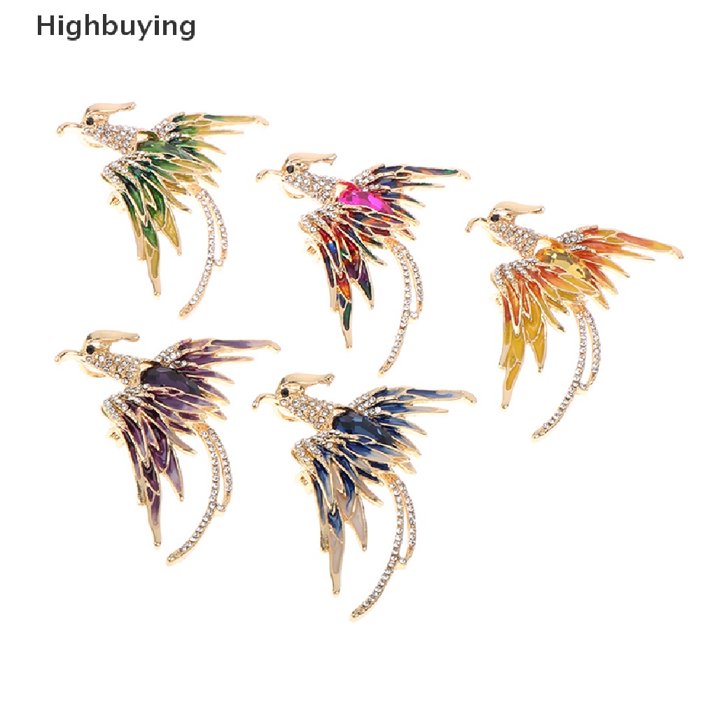 Hbid Bros Pin Enamel Desain Burung Phoenix Terbang Hias Kristal Untuk Wanita