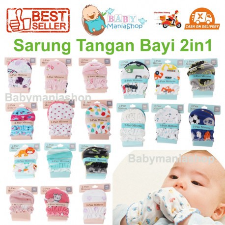 Sarung Tangan Bayi Newborn 2in1  Mittens Sarung Tangan Bayi isi 2 pasang baby gloves Anti Scratching