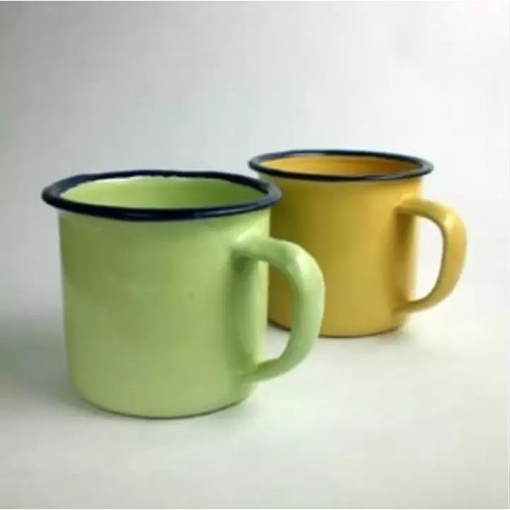Mug Enamel Seng Tin Cangkir Gelas Kaleng Jadul Kecil 7 cm Motif Polos Lurik Kembang Per Lusin