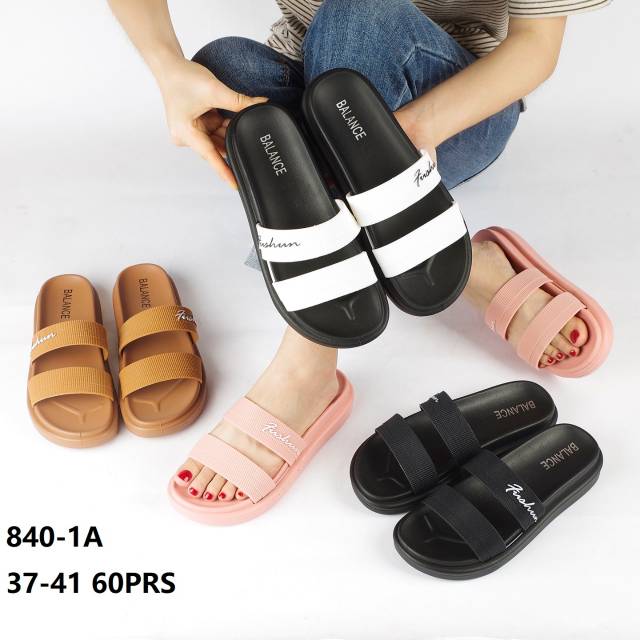 [RESTOCK] SENDAL WANITA DUA STRIP 840 KOKOP BALANCE BAN 2 SANDAL WEDGES JELLY