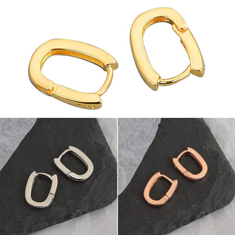 Anting Bentuk U Geometris Warna Silver Bahan Zirkon Gaya Perancis Untuk Pria Dan Wanita