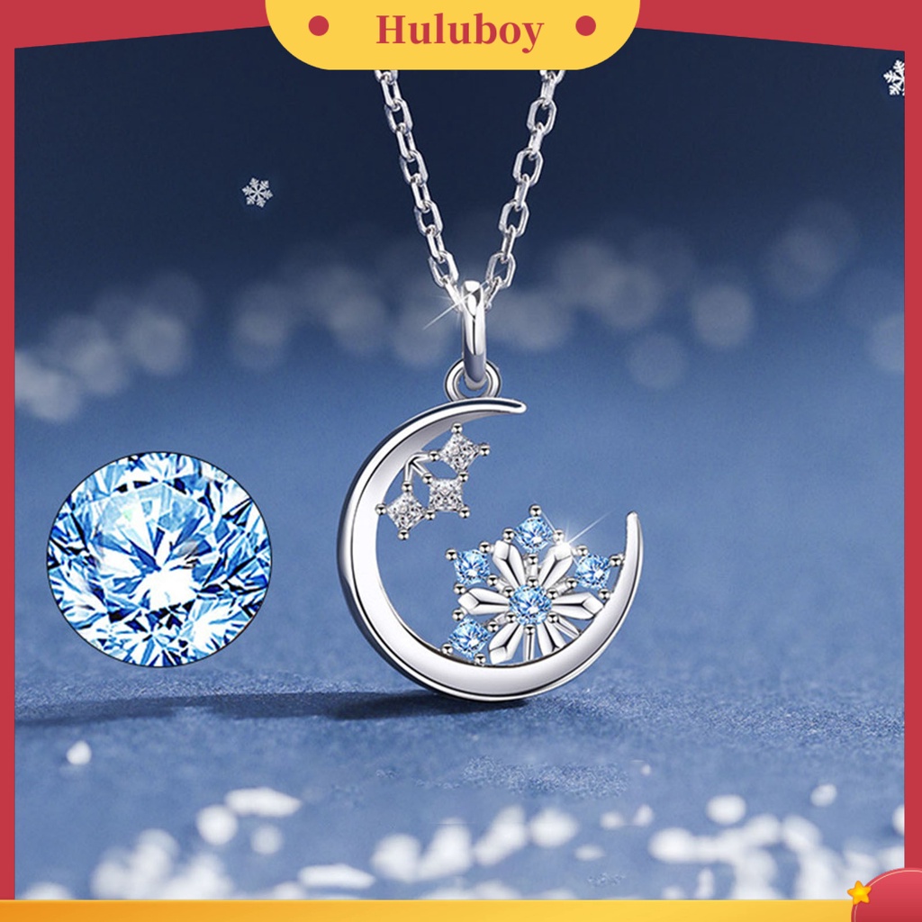 Hu Hu Hu Hu Hu Alat Bantu Pasang Kacamata♡ Kalung Liontin Bulan Snowflake Aksen Berlian Imitasi Gaya Korea Untuk Wanita