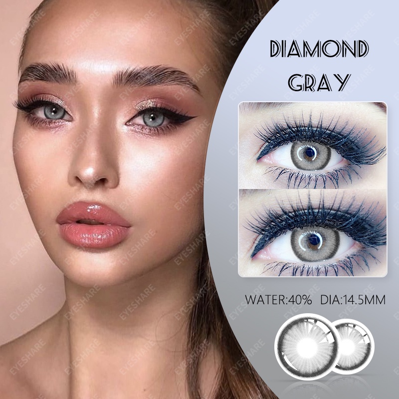 ready stock  (COD）Abu-abu softlens 1 pasang lensa kontak warna diameter 14.2 MM soflens soflen mata korea soplen murah soflen model terbaru 2023