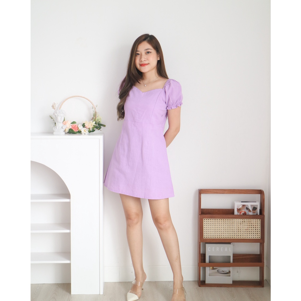 Dress Wanita Mini Korean Style Puffy Sleeves