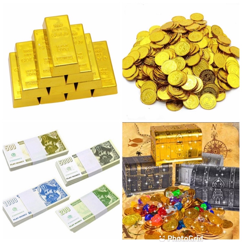 mainan harta karun bajak laut / pirate treasure chest / pirate props | empty box | koin mas | emas b