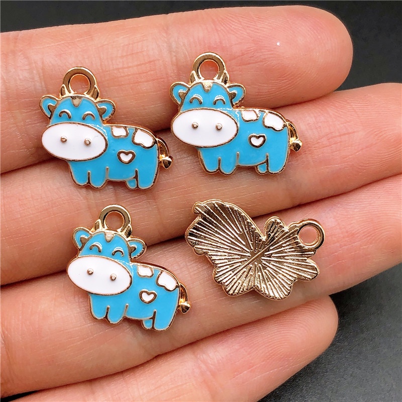 4pcs Liontin Enamel Bentuk Sapi Bahan Alloy Untuk Membuat Perhiasan