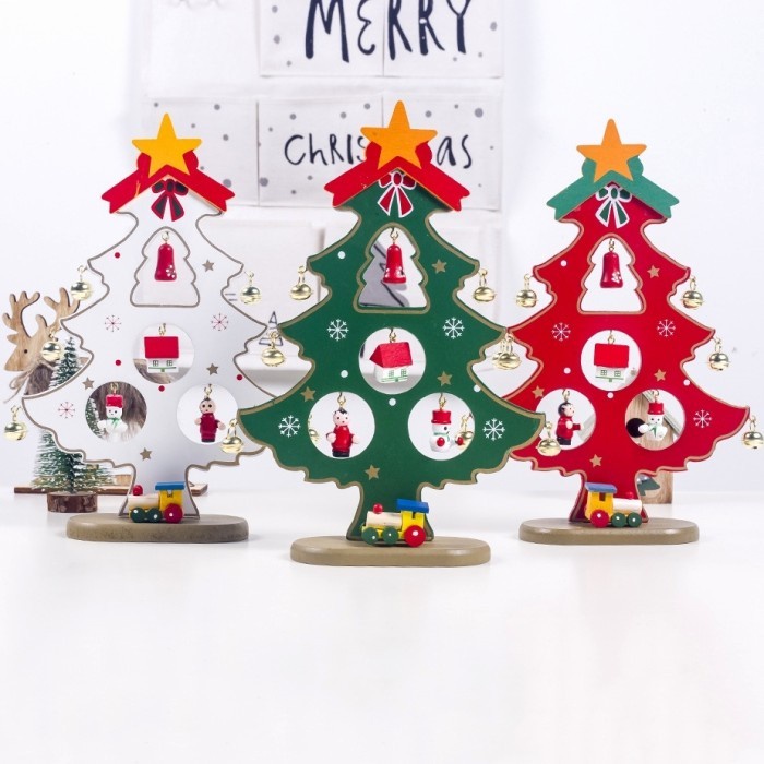 PROMO KADO NATAL MEWAH MURAH 2021 PAJANGAN Pohon Natal Kayu MINI Hiasan Meja Dekorasi Kado Christmas