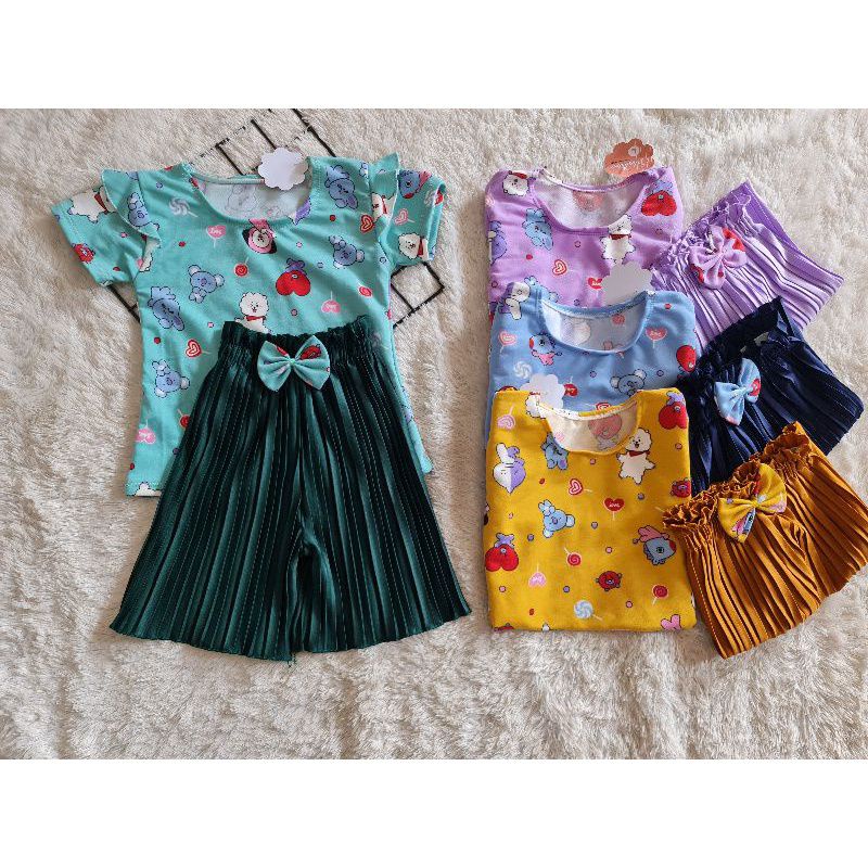 Setelan plisket anak murah / setelan kaos anak / setelan celana plisket
